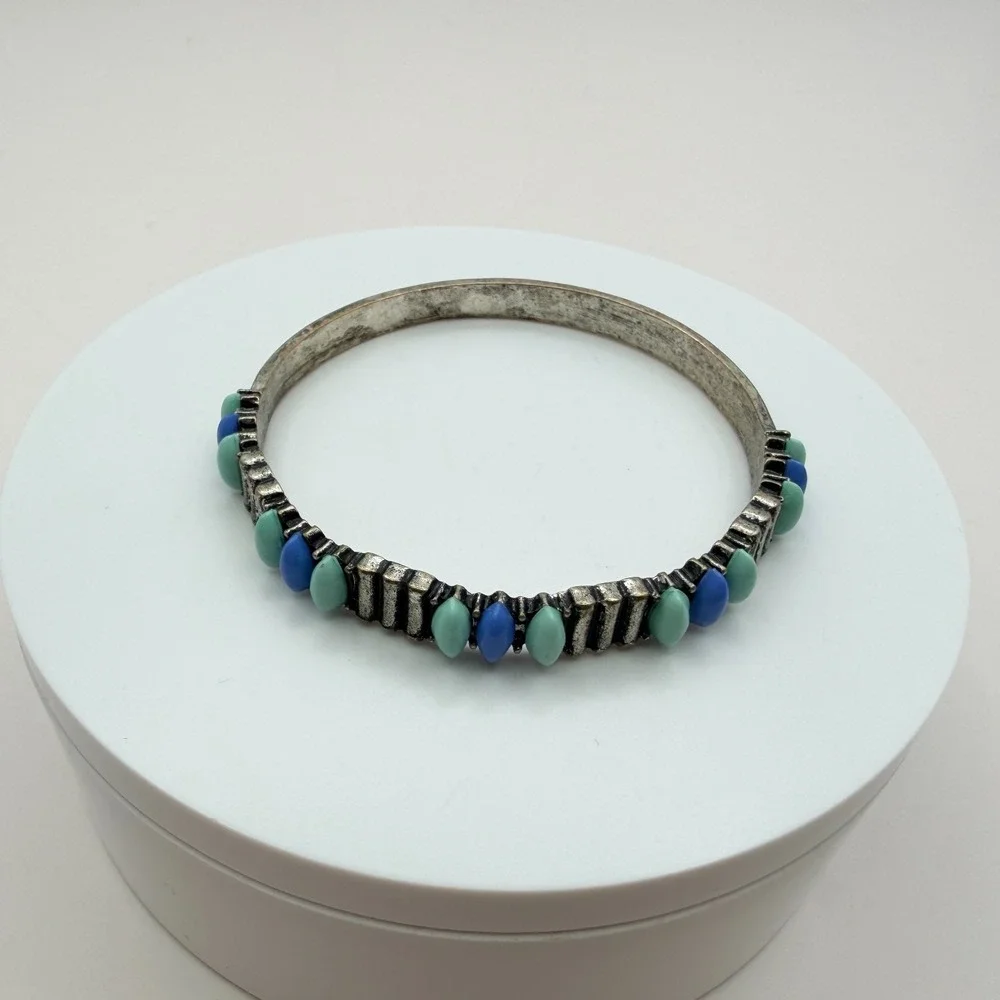 Vintage Y2K Silver Tone‎ Beaded Bangle Bracelet Boho Women's Classic Jewelry